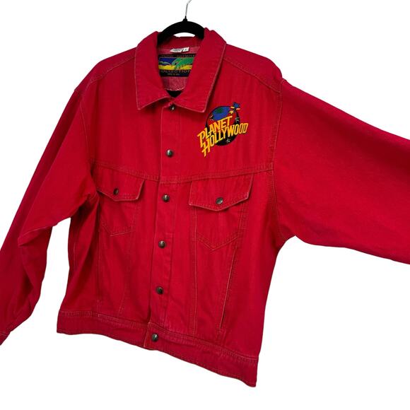 Vintage Planet Hollywood Tony Nowak Collection Red Denim Jacket Retro - Picture 4 of 13